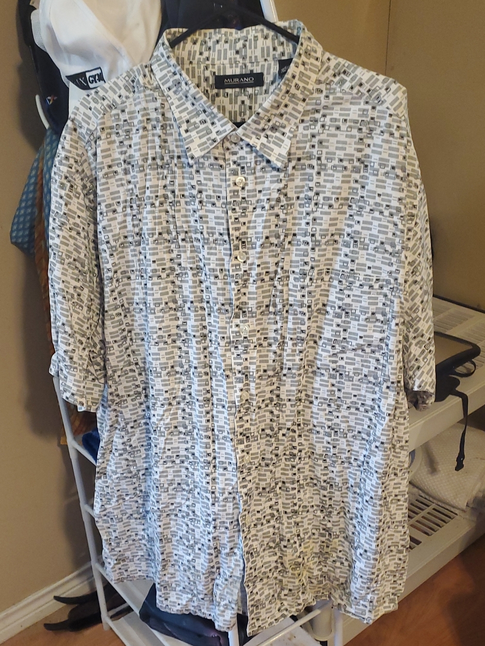 Murano White and Gray Printed Short-Sleeve Shirt Jacket